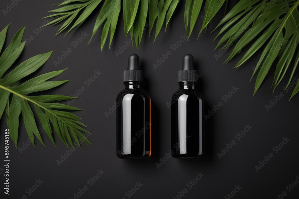 Set of luxury cosmetic products on black background top view Set of luxury cosmetic products on black background top view