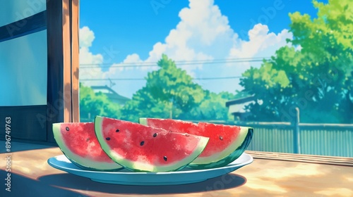 スイカと日本の田舎の風景4