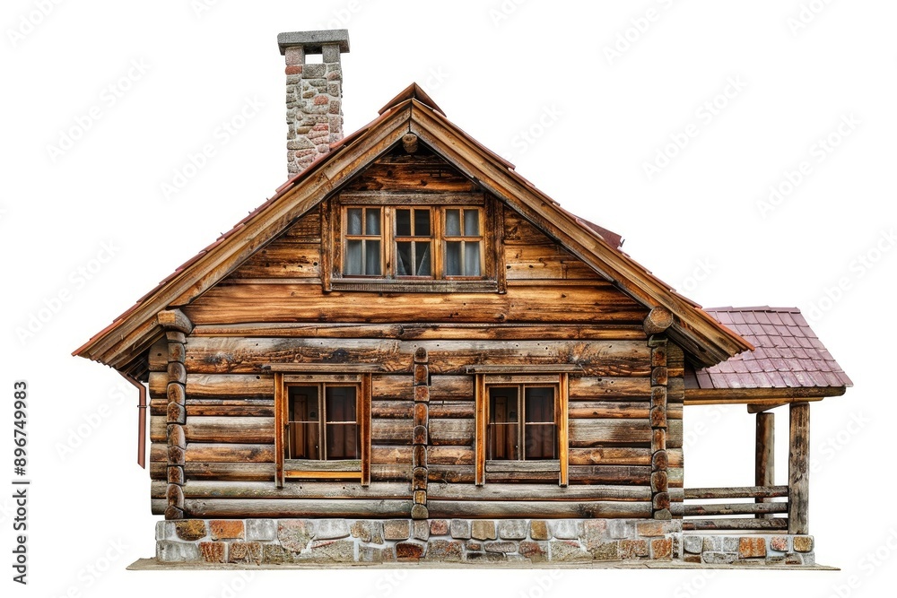 Rustic Wooden House: Charming Isolation on White Background Rustic Wooden House: Charming Isolation on White Background