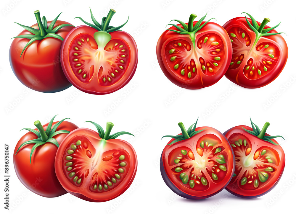 Fototapeta premium Tomatoes illustration isolated on transparent background PNG file