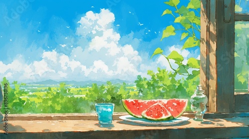 スイカと日本の田舎の風景18