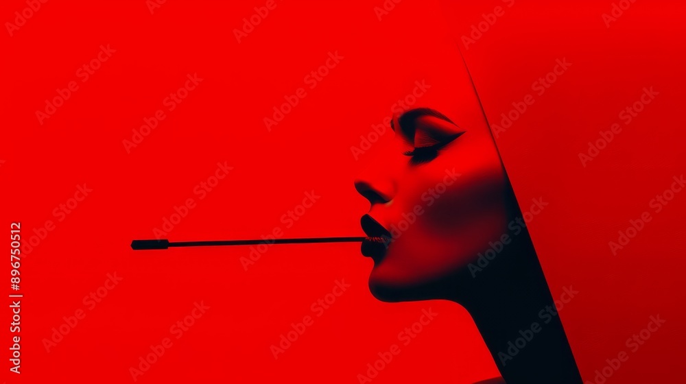 Obraz premium Red and black, vivid, minimalist, pretty face, modern style of red and black, beautiful goddess style charming simple atlas