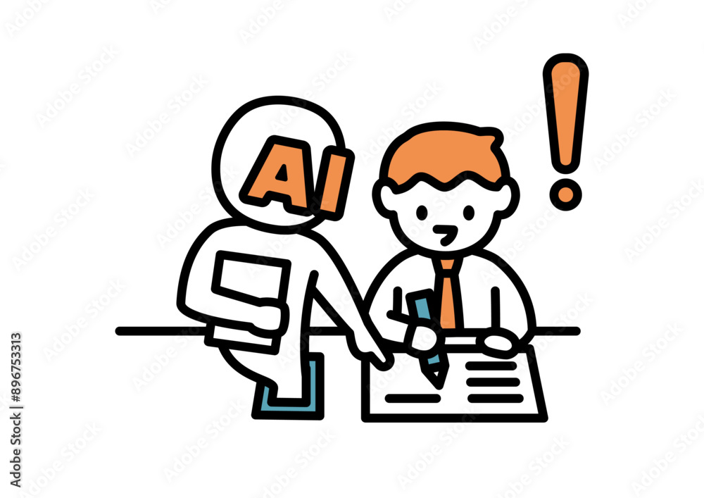 スマホを使ってAIに勉強を教えてもらう高校生のイラスト