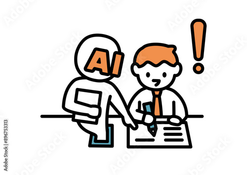 スマホを使ってAIに勉強を教えてもらう高校生のイラスト