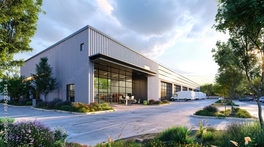 Modern Warehouse Architecture with a Small Office Unit on the Exterior Modern Warehouse Architecture with a Small Office Unit on the Exterior