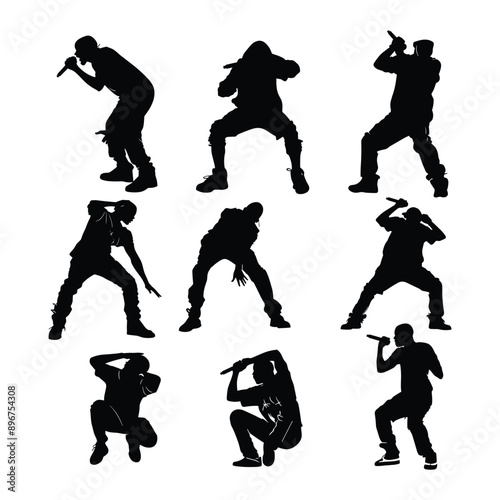 Set of 9 rapper silhouettes, perfect for graphic design.