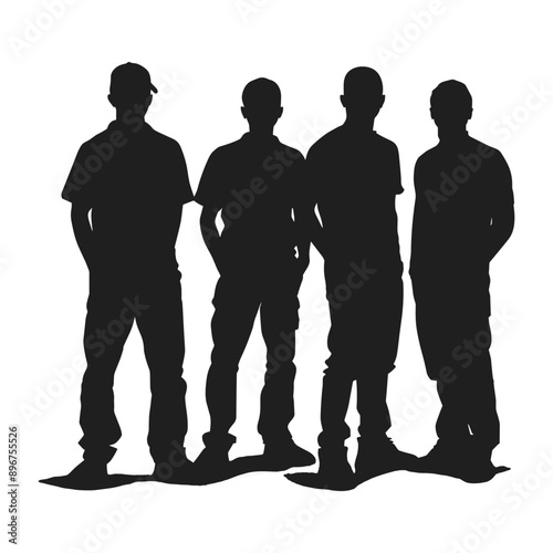 Silhouette of four men standing together.