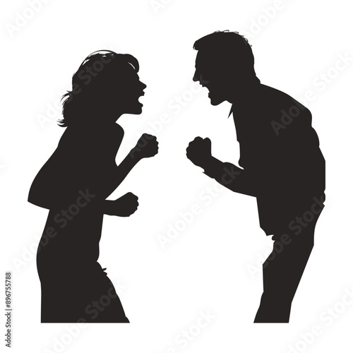 Silhouettes of a man and woman arguing, showing conflict and tension.