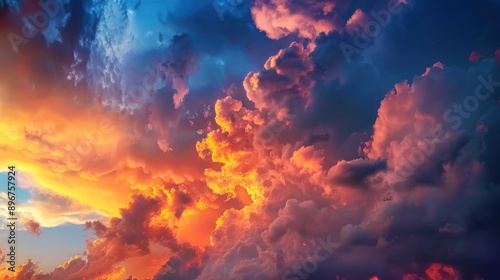 Fiery Sunset Sky with Dramatic Clouds