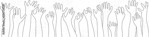 Raised up icon for Multiethnic Diverse Hands, line art hand drawing. 
