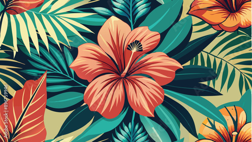 tropical flower and leaf seamless pattern.  flower and leaf background