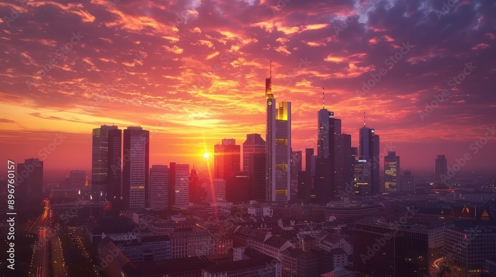 Fototapeta premium Sunrise over Frankfurt Skyline
