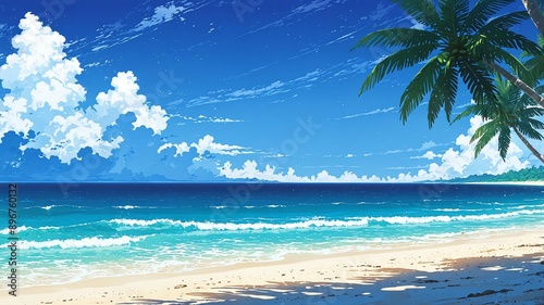beach with fine white sand night background design cartoon anime illustration