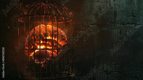 Brain in a Cage:  A Glowing Symbol of Confinement and Inner Fire