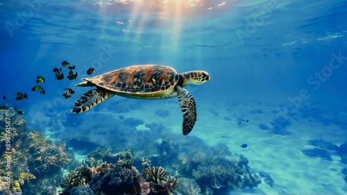 turtles swim in the open sea