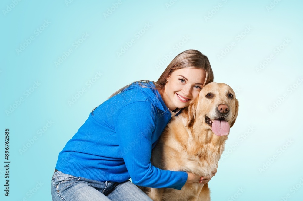 young happy owner woman with dog pet young happy owner woman with dog pet