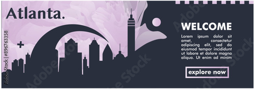 USA Atlanta horizon profile banner, placard, header, footer. America, Georgia state city downtown vector website page layout with panoramic view