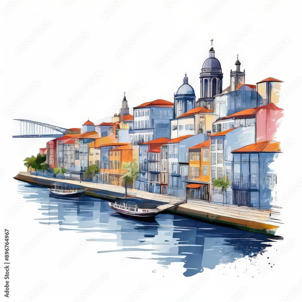 Naklejka premium the AI Image Generator, river embankment in Old Town during