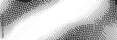 Pixelated bitmap wavy gradient texture. Black dither wave background. 8 bit video game screen wallpaper. Retro glitch pixel art backdrop. Abstract curve dithering border overlay. Vector