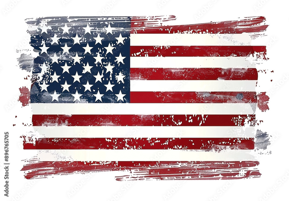 American Flag with Artistic Brush Strokes on White Background American Flag with Artistic Brush Strokes on White Background