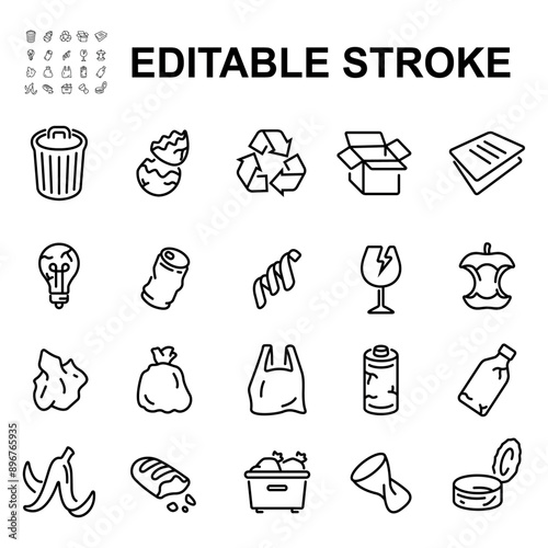 Collection of trash icons. Made in thin line style.