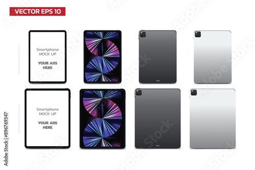 2021 tablet Mock up of popular tablet with 2 size 11 and 12.9 inch front view and blank display realistic vector illustration on white background.