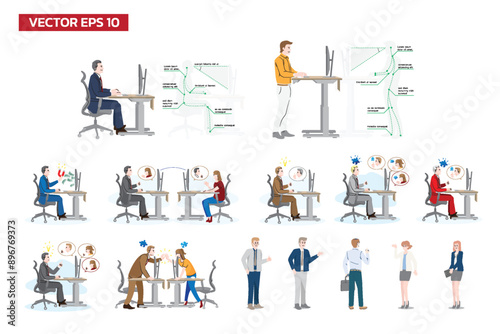 Set of businessman people elements cartoon graphic vector illustration on white