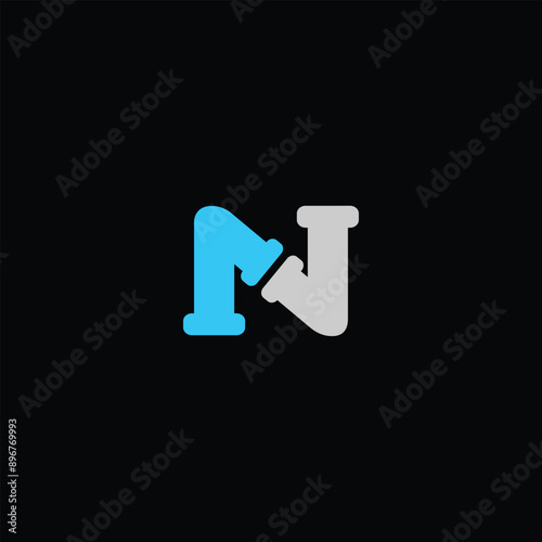N letter initial pipe bundle logo