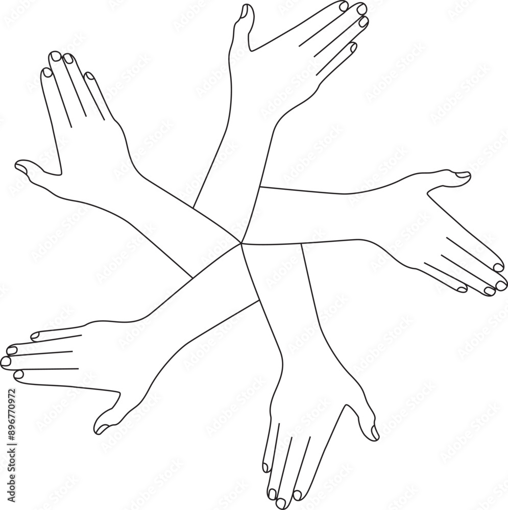 Rounded hands set with friendship line art icon design , black and white vector. Rounded hands set with friendship line art icon design , black and white vector.