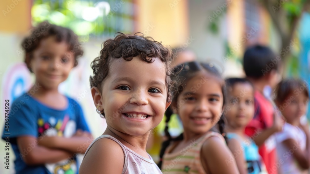 Group of students aged 3 Year-olds gathered together to wait to receive lunch at school. Group of students aged 3 Year-olds gathered together to wait to receive lunch at school.