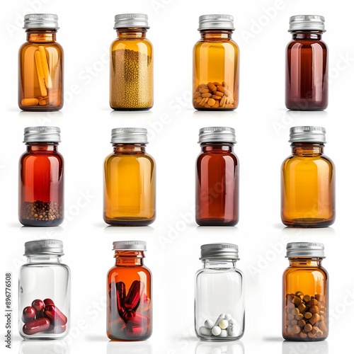 Medicine Bottles on White Background