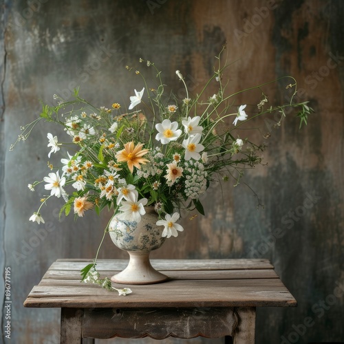 Wallpaper Mural Rustic flower arrangement in a vintage vase on wooden table, still life concept Torontodigital.ca