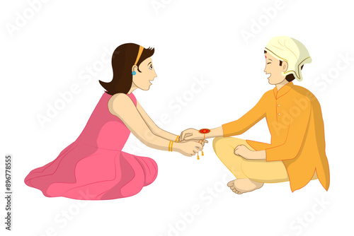 Vector illustration of brother and sister celebrating Raksha Bandhan on transparent background