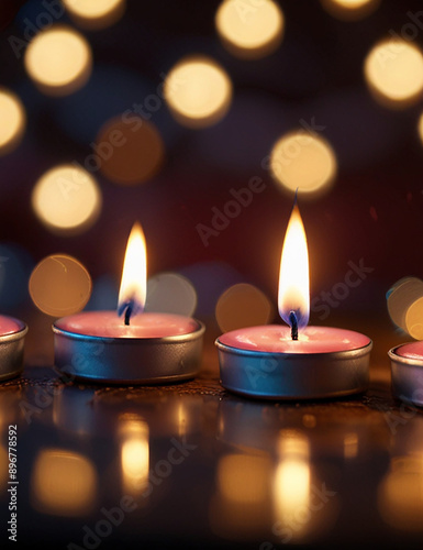 Heart-shaped candles on a blurred background with bokeh