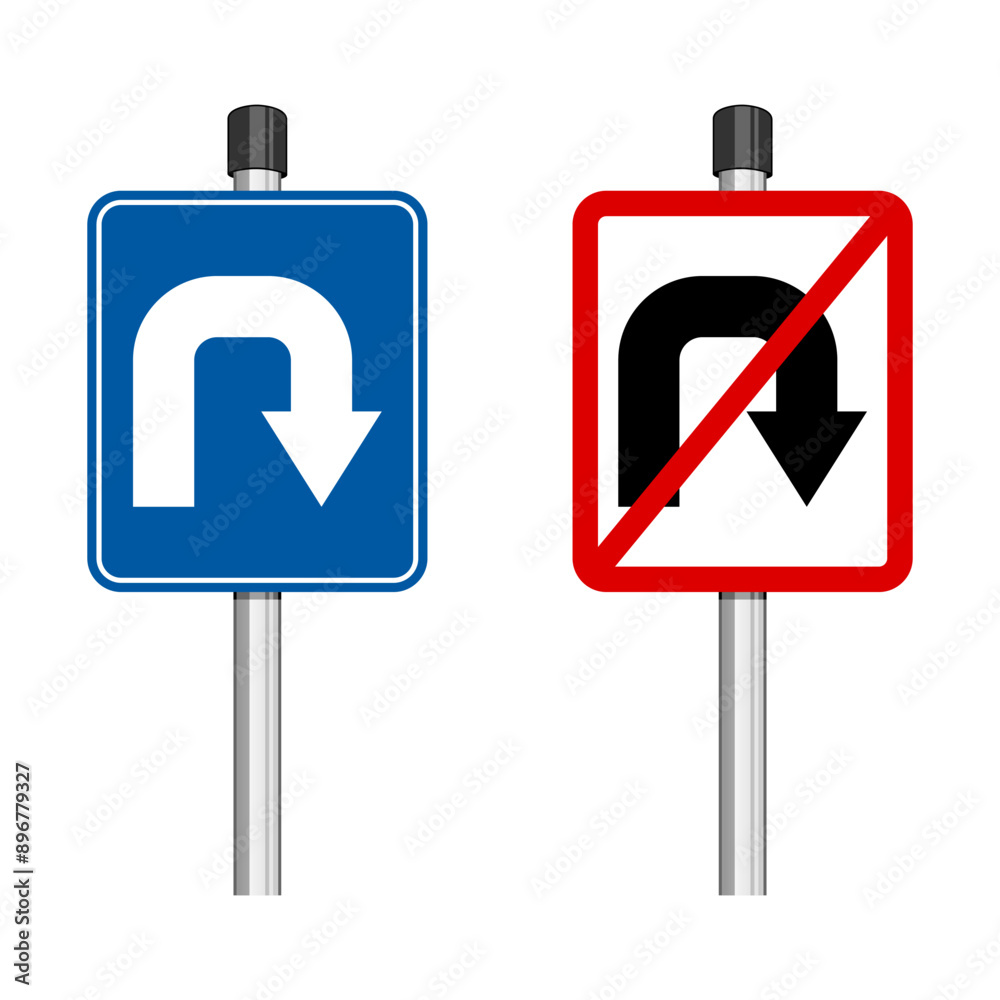 U-Turn Right Traffic Road Sign on White Background U-Turn Right Traffic Road Sign on White Background