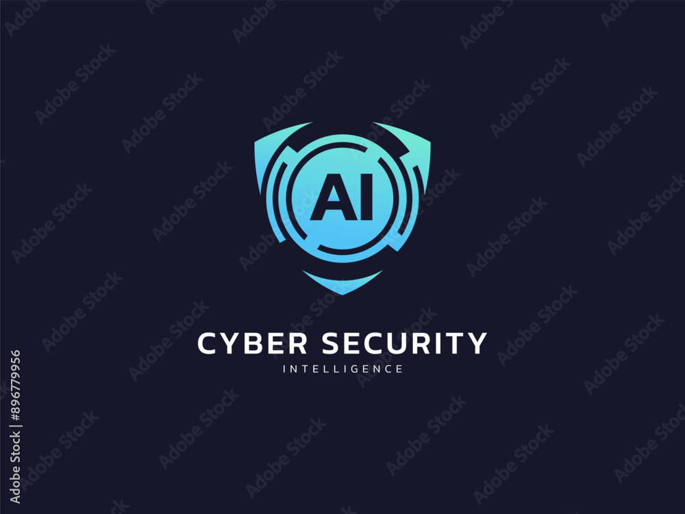 Cyber security intelligence data protection shield with ai technology circle analysis vector logo design concept. Abstract shield security icon logotype symbol for ID protection, privacy solution, ui.