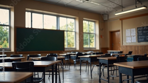 blur background of interior design of empty classroom generate ai © BONDET LUCKY