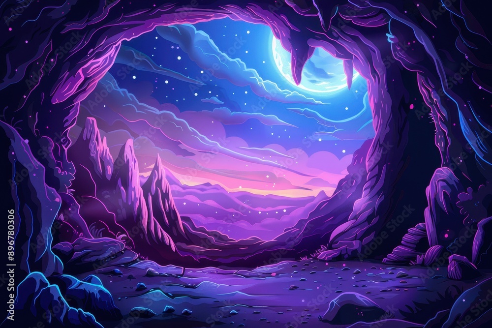 Mystical Cave Entrance with Purple Moonlight Mystical Cave Entrance with Purple Moonlight