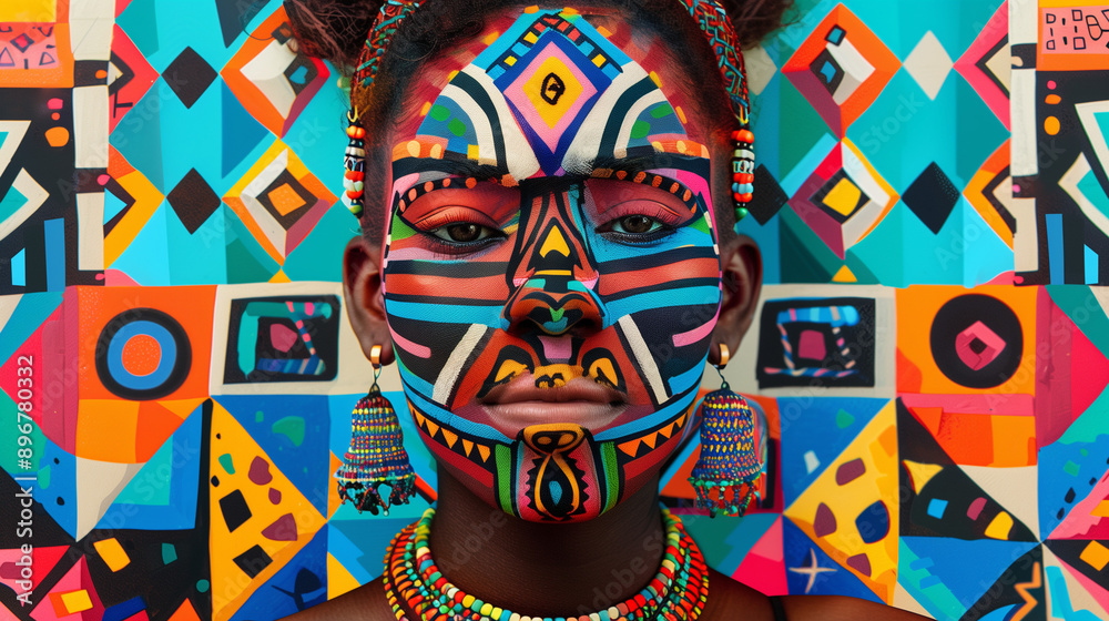 Vibrant Abstract Portrait with Cultural Fusion Vibrant Abstract Portrait with Cultural Fusion
