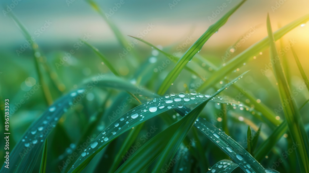 Close-up of green grass with morning dew, vibrant and fresh, nature's beauty, calming and serene, copy space. Close-up of green grass with morning dew, vibrant and fresh, nature's beauty, calming and serene, copy space.