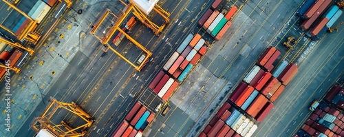 Aerial view of a busy cargo terminal, freight operations, logistical coordination, transportation, cargo terminal