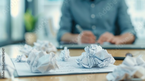 Apart Crumpled  Crumpled papers on a writers desk, showcasing frustration and creative struggle