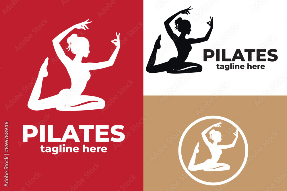 Sitting Pose Pilates Woman Silhouette, Girl with Beauty Body Hair and Face at exercise gym logo design Sitting Pose Pilates Woman Silhouette, Girl with Beauty Body Hair and Face at exercise gym logo design