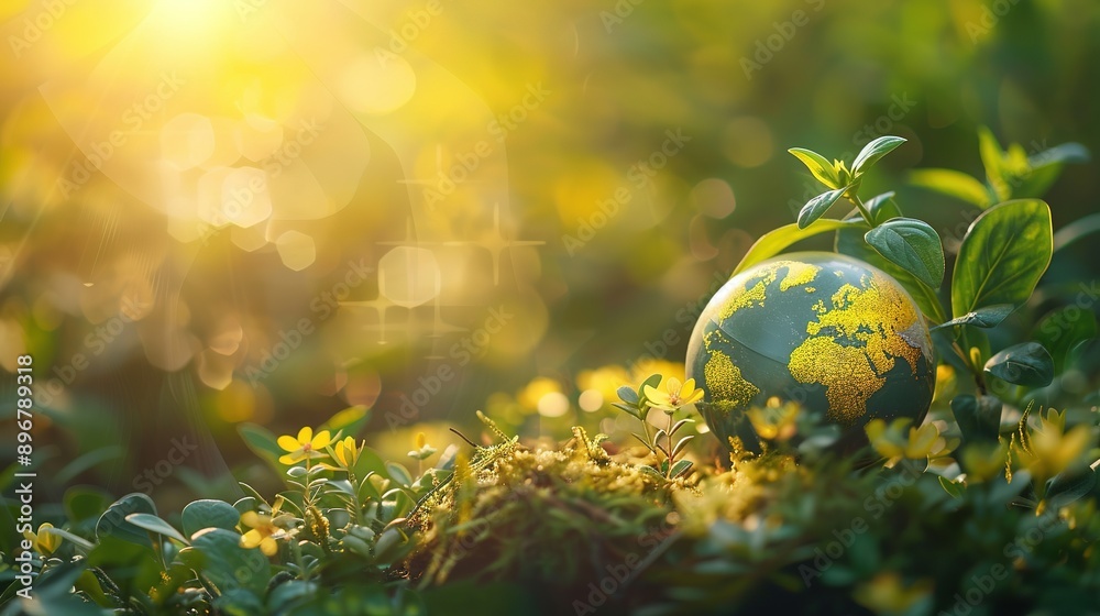 A Globe Nestled in Lush Green Foliage with Golden Sunlight A Globe Nestled in Lush Green Foliage with Golden Sunlight