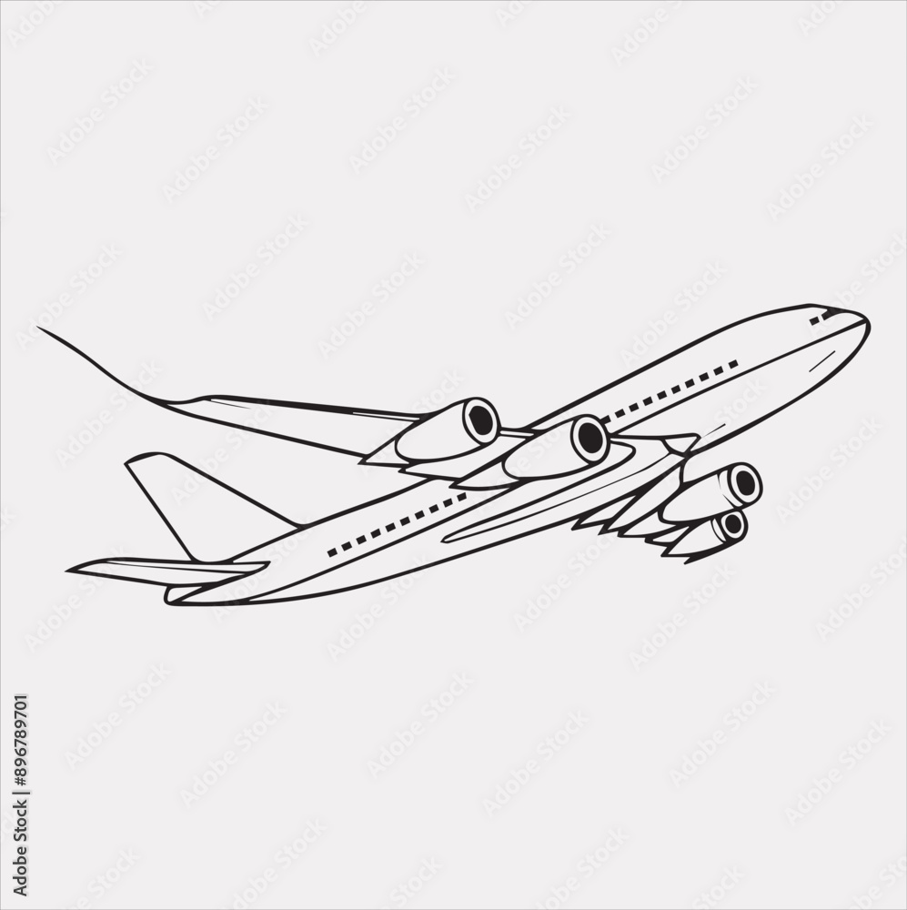 one-line art airplane silhouette vector on a white background one-line art airplane silhouette vector on a white background
