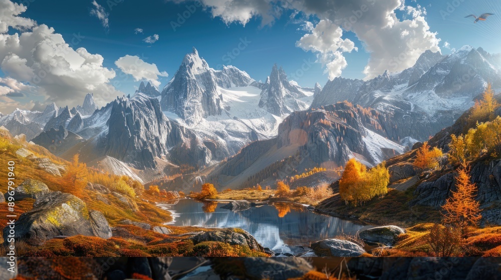 Obraz premium Majestic Mountain Landscape with a Tranquil Lake