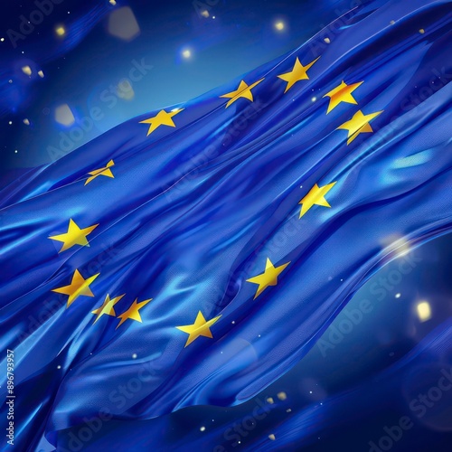 European Union flag, with a prominent star and light blue waves, creating a dynamic and elegant design