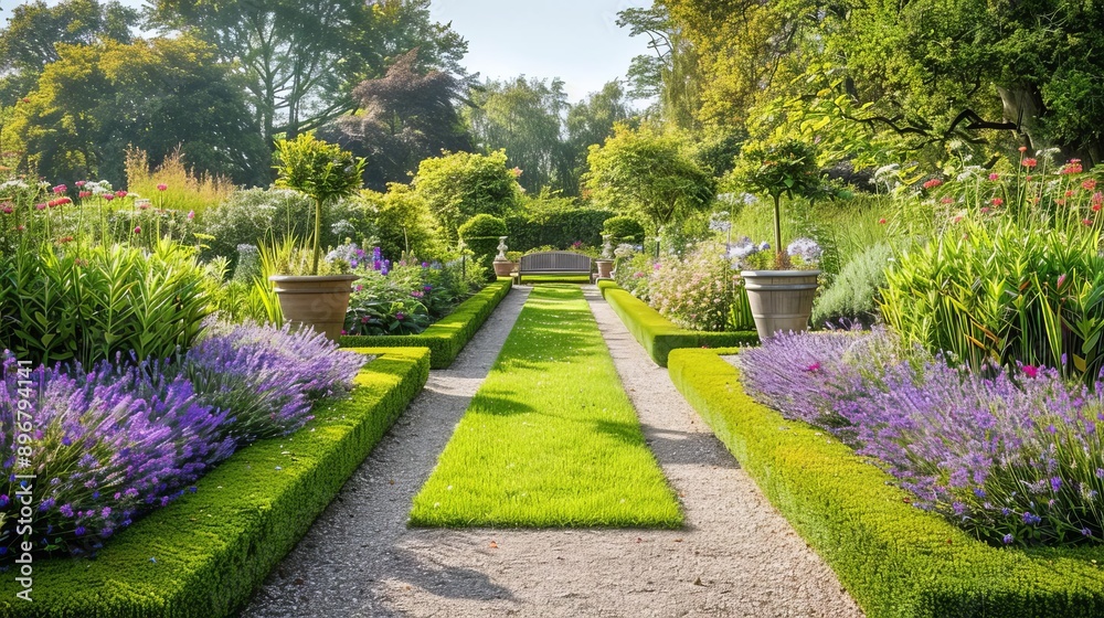 Obraz premium Garden design image of a historical garden with plants and features that reflect a specific historical period, such as Victorian or Colonial times