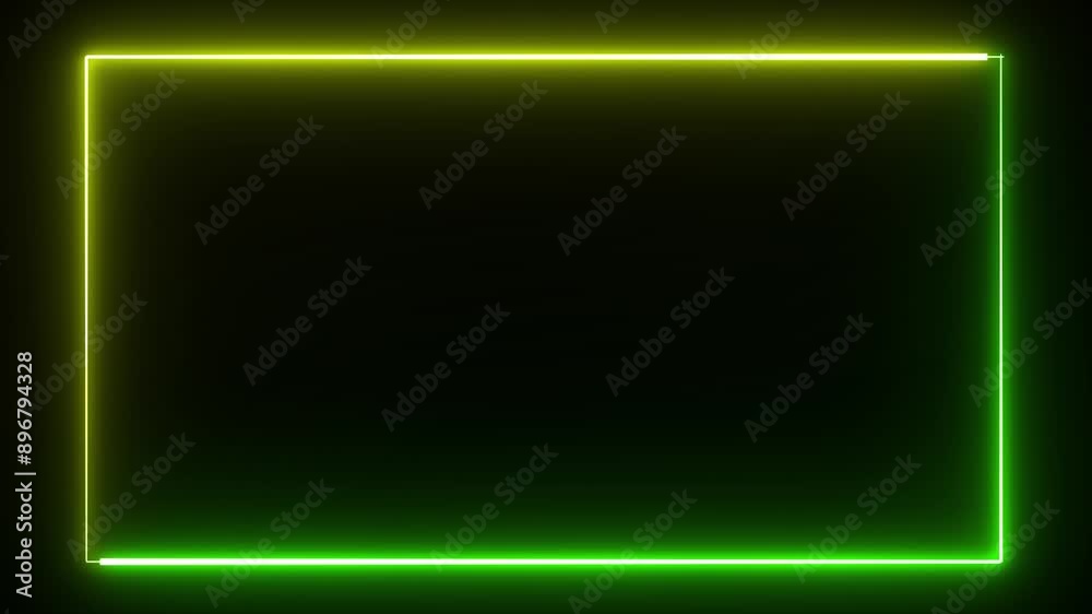 Bright neon yellow and green effect rectangle frame Loop background. Animation of glowing neon rectangles abstract background - seamless loop