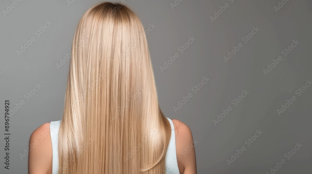 Obraz premium Healthy, straight blonde hair of a woman seen from behind, showcasing the results of meticulous hair care and straightening